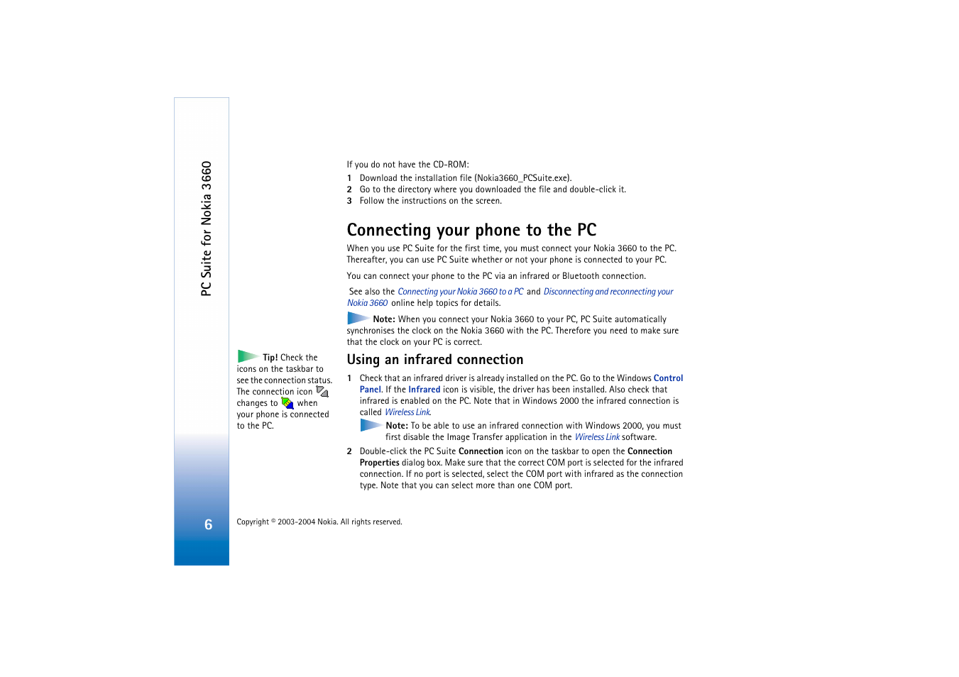 Connecting your phone to the pc, Using an infrared connection | Nokia 3660 User Manual | Page 6 / 17