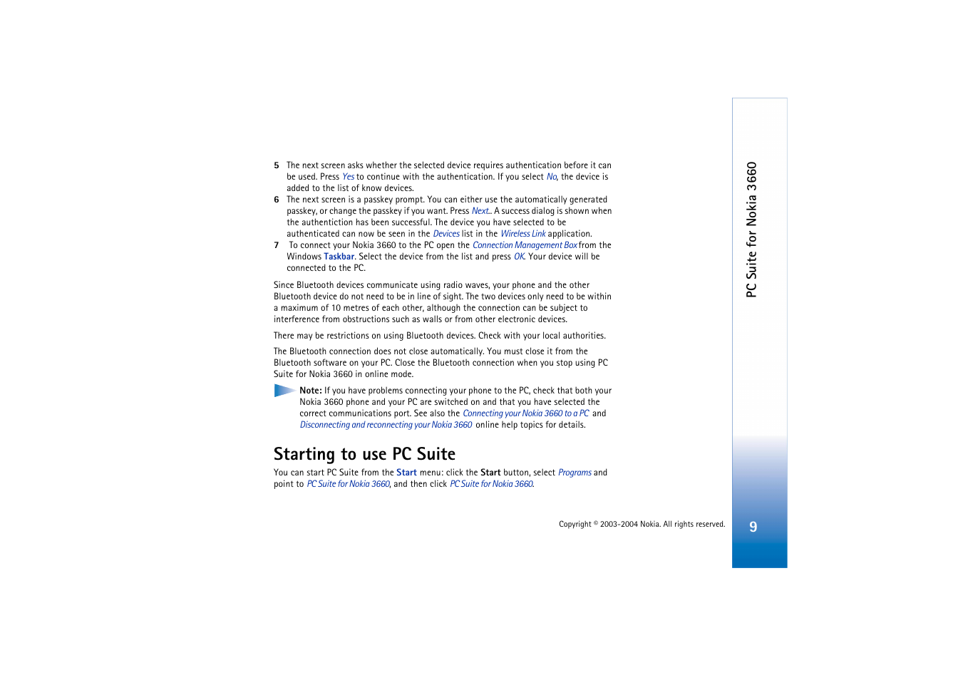 Starting to use pc suite, Pc suite for nokia 3660 | Nokia 3660 User Manual | Page 9 / 17
