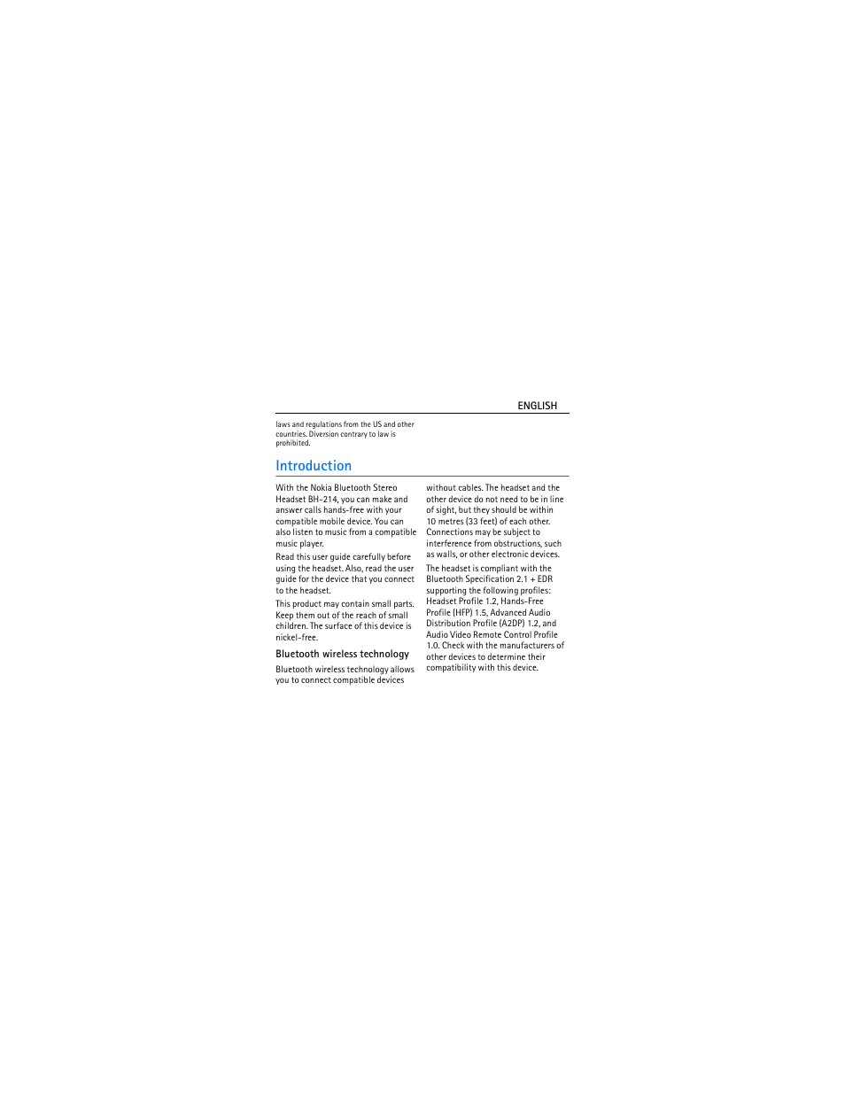 Introduction, Bluetooth wireless technology | Nokia BH-214 User Manual | Page 3 / 43