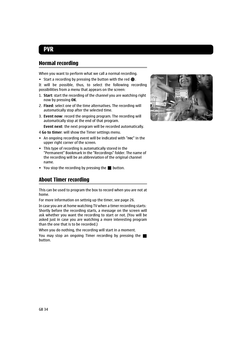 Normal recording, About timer recording | Nokia 260S User Manual | Page 34 / 39