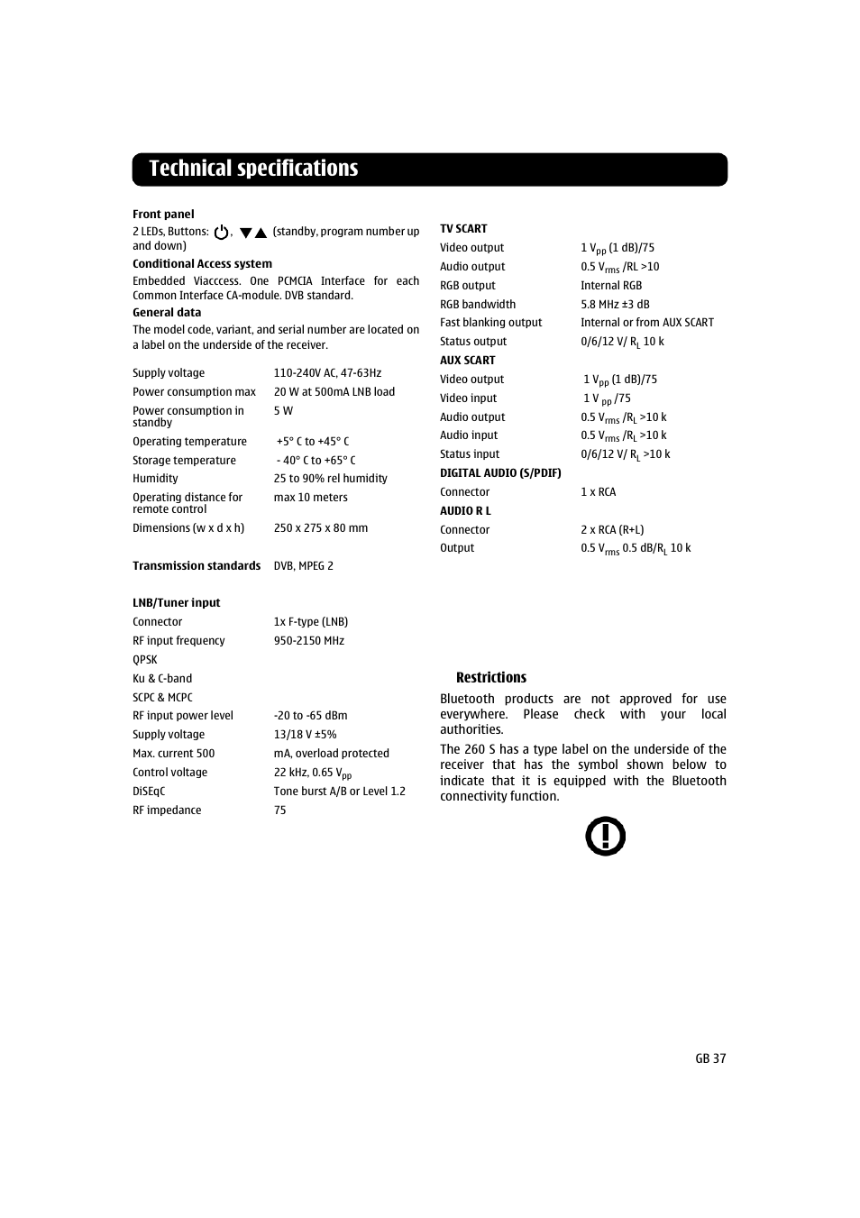 Technical specifications | Nokia 260S User Manual | Page 37 / 39