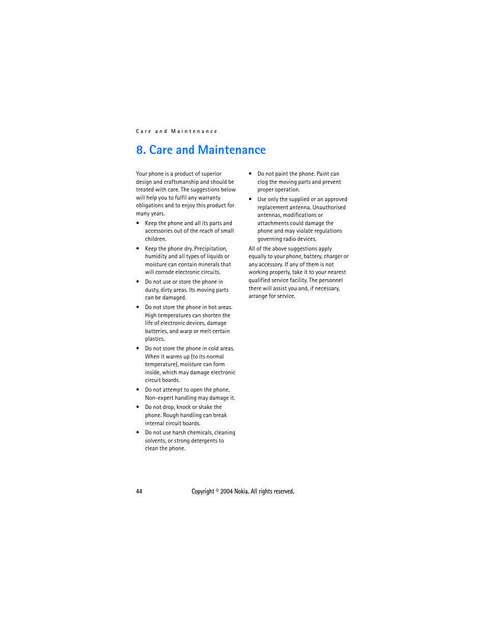 Care and maintenance | Nokia 3120 User Manual | Page 53 / 59