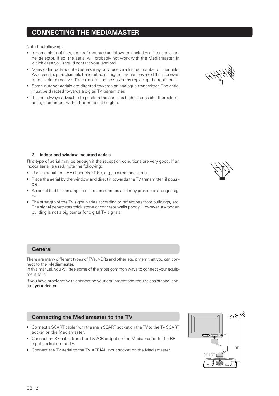 Connecting the mediamaster, General, Connecting the mediamaster to the tv | Nokia 150T User Manual | Page 12 / 33