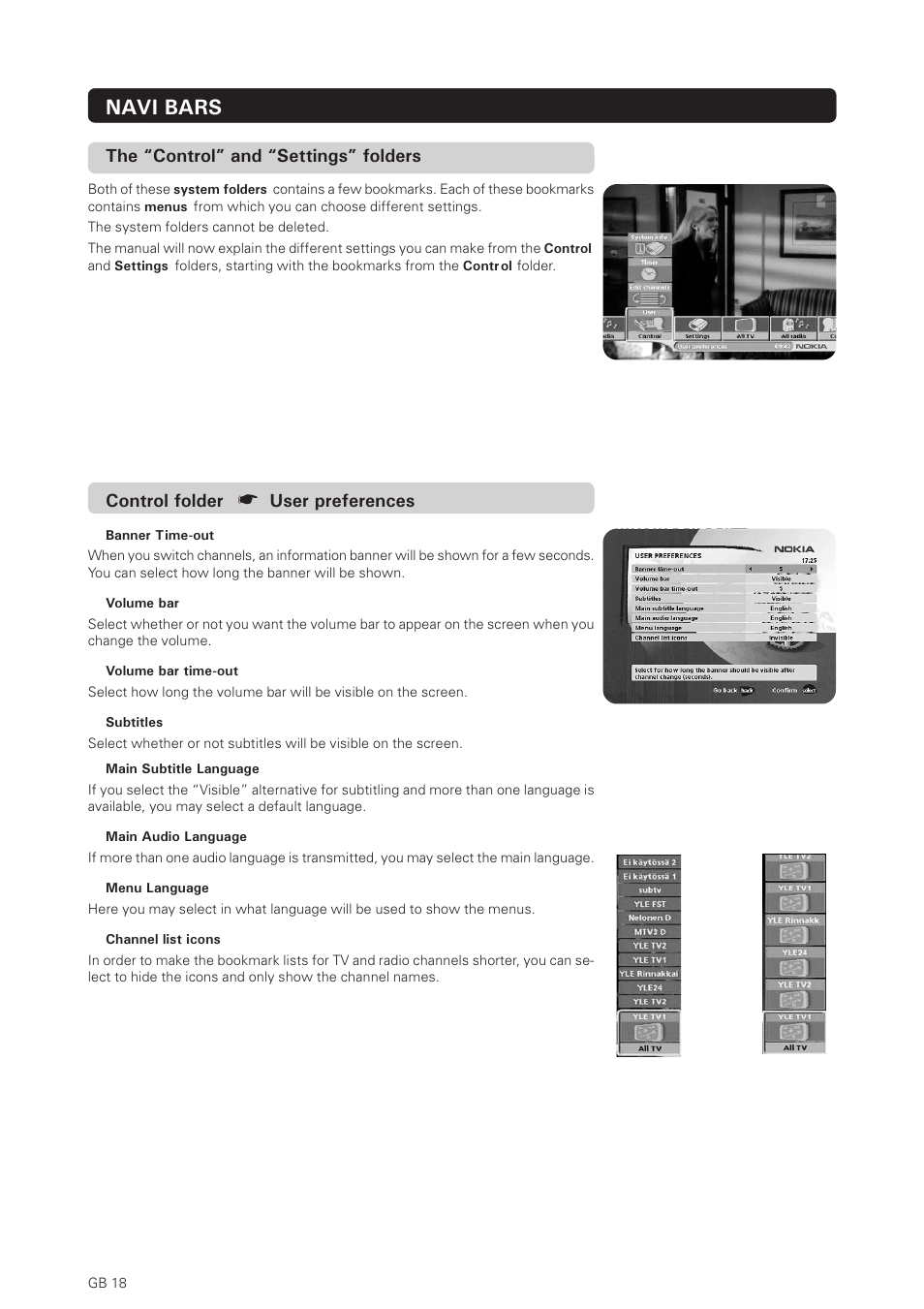 Navi bars, Control folder | Nokia 150T User Manual | Page 18 / 33