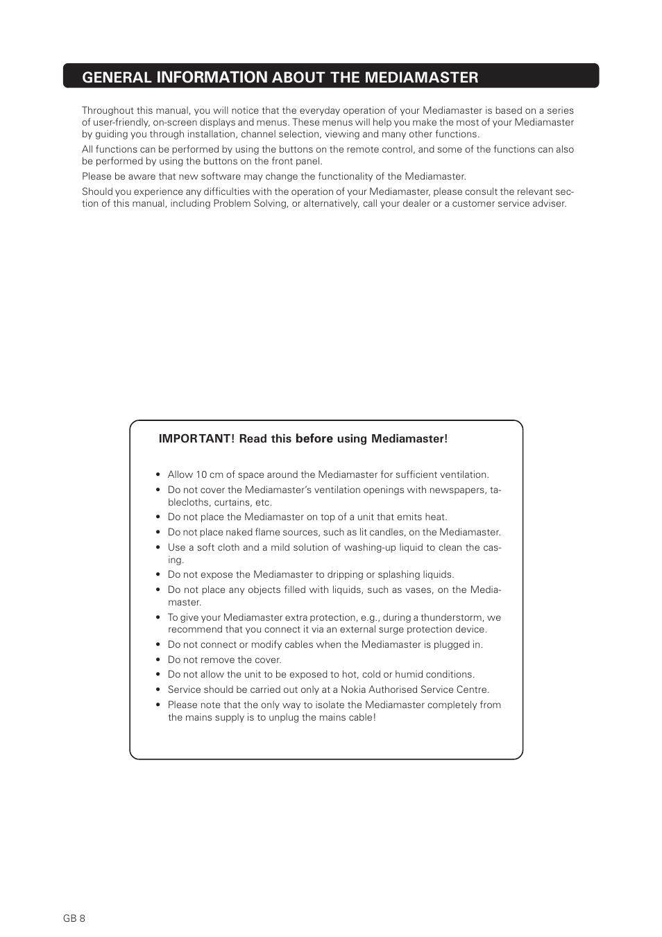 General information about the mediamaster | Nokia 150T User Manual | Page 8 / 33