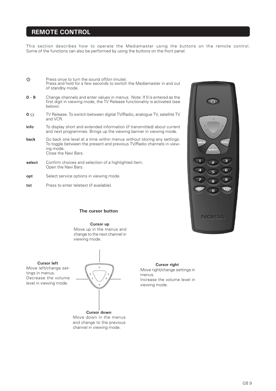 Remote control | Nokia 150T User Manual | Page 9 / 33