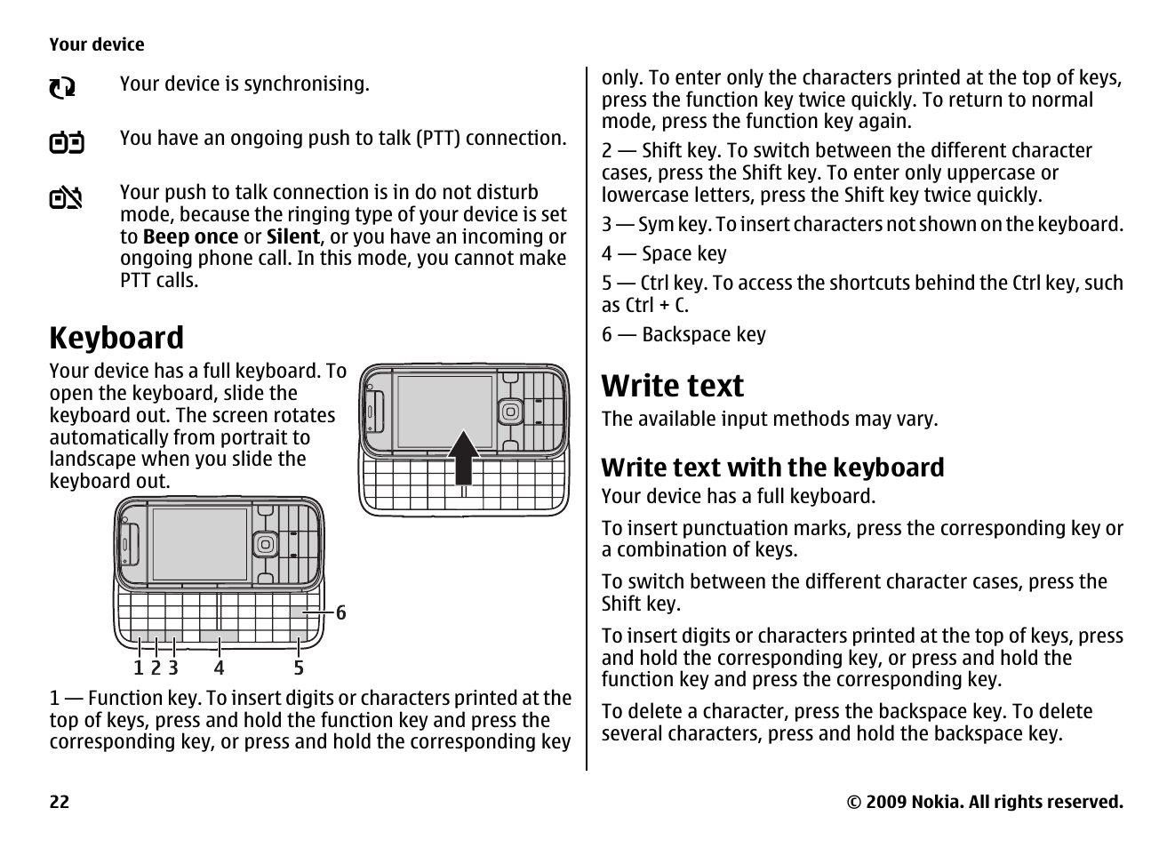 Keyboard, Write text, Write text with the keyboard | Nokia XPRESS MUSIC 5730 User Manual | Page 22 / 80