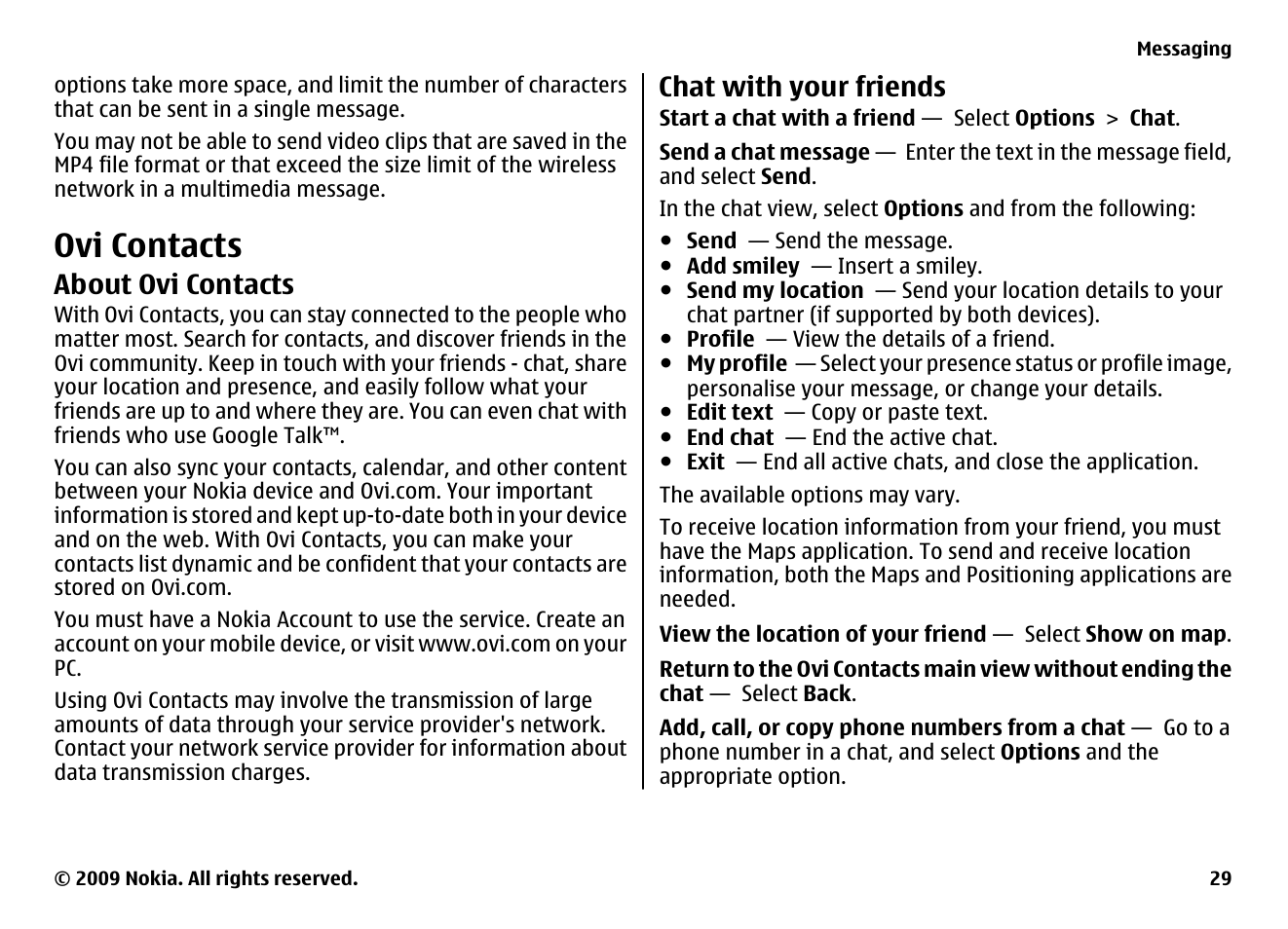 Ovi contacts, About ovi contacts, Chat with your friends | Nokia XPRESS MUSIC 5730 User Manual | Page 29 / 80