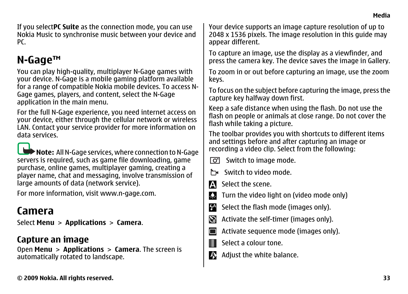 N-gage, Camera, Capture an image | Nokia XPRESS MUSIC 5730 User Manual | Page 33 / 80