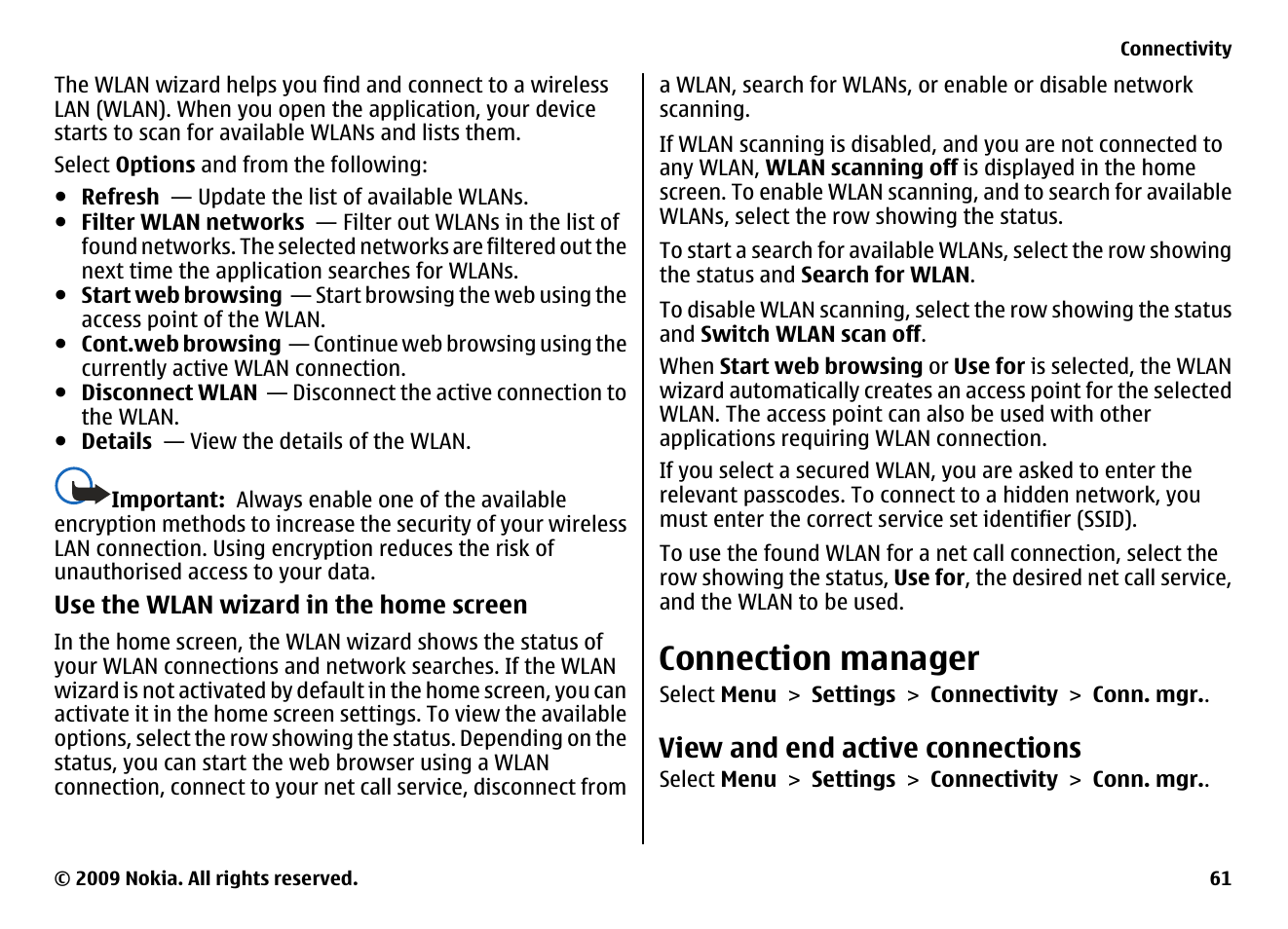 Connection manager, View and end active connections | Nokia XPRESS MUSIC 5730 User Manual | Page 61 / 80