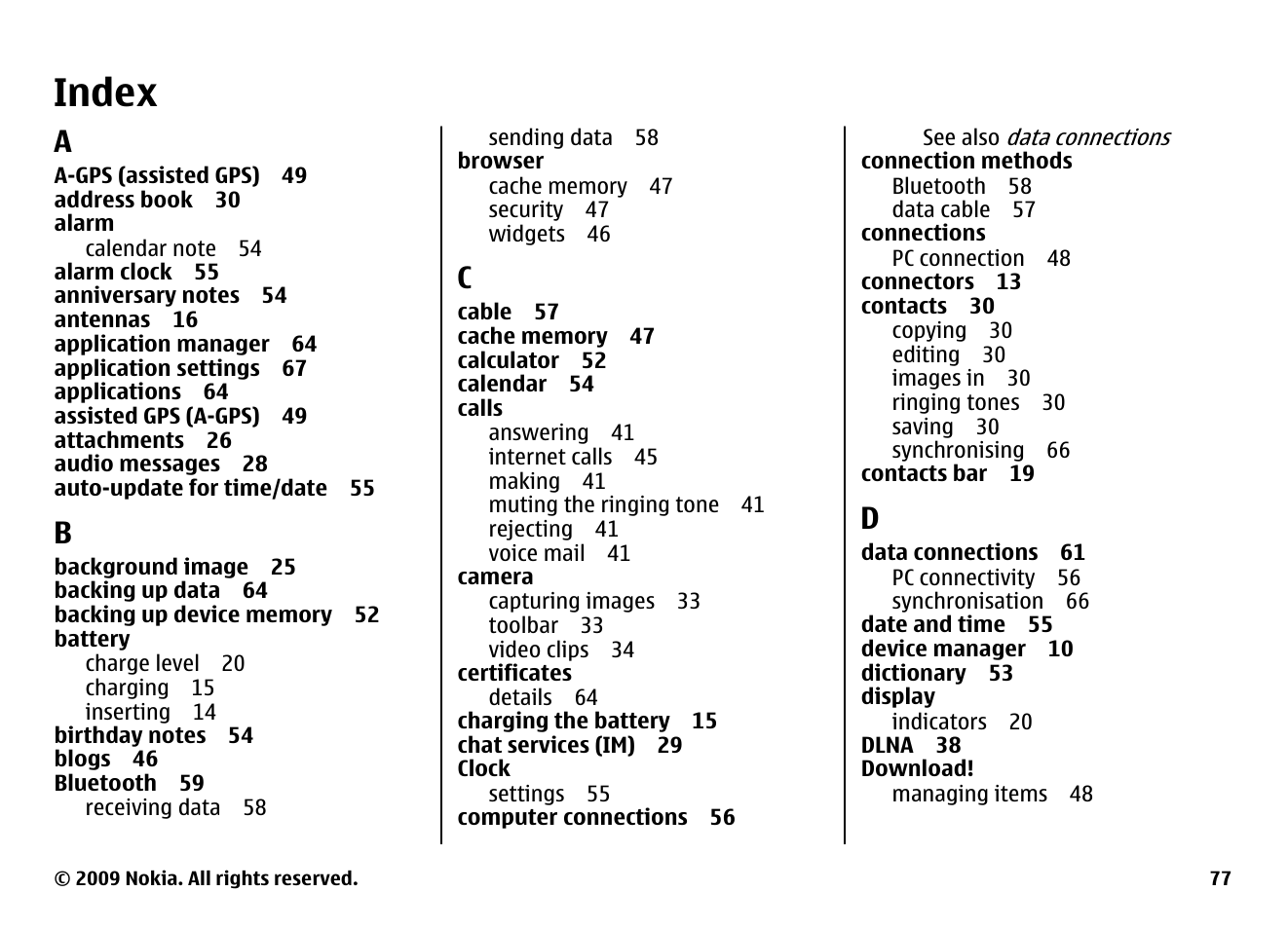 Index | Nokia XPRESS MUSIC 5730 User Manual | Page 77 / 80