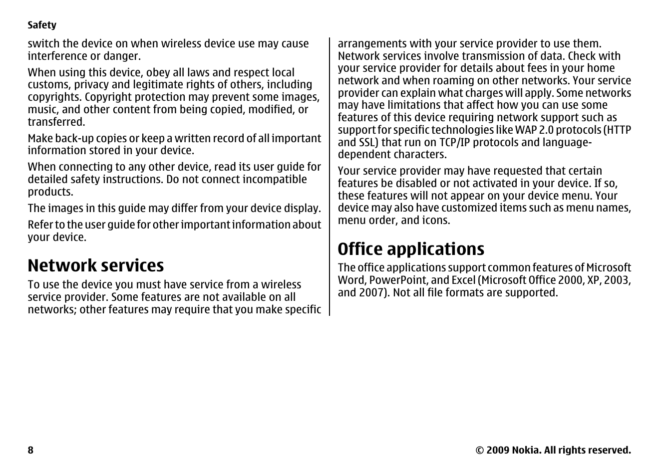 Network services, Office applications | Nokia XPRESS MUSIC 5730 User Manual | Page 8 / 80