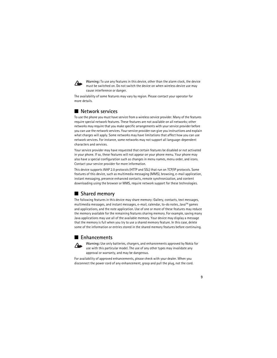 Network services, Shared memory, Enhancements | Network services shared memory enhancements | Nokia 3610 User Manual | Page 10 / 121