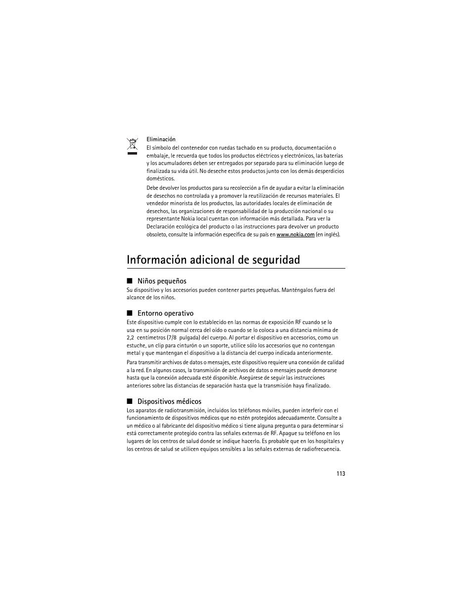 Información adicional de seguridad | Nokia 3610 User Manual | Page 114 / 121