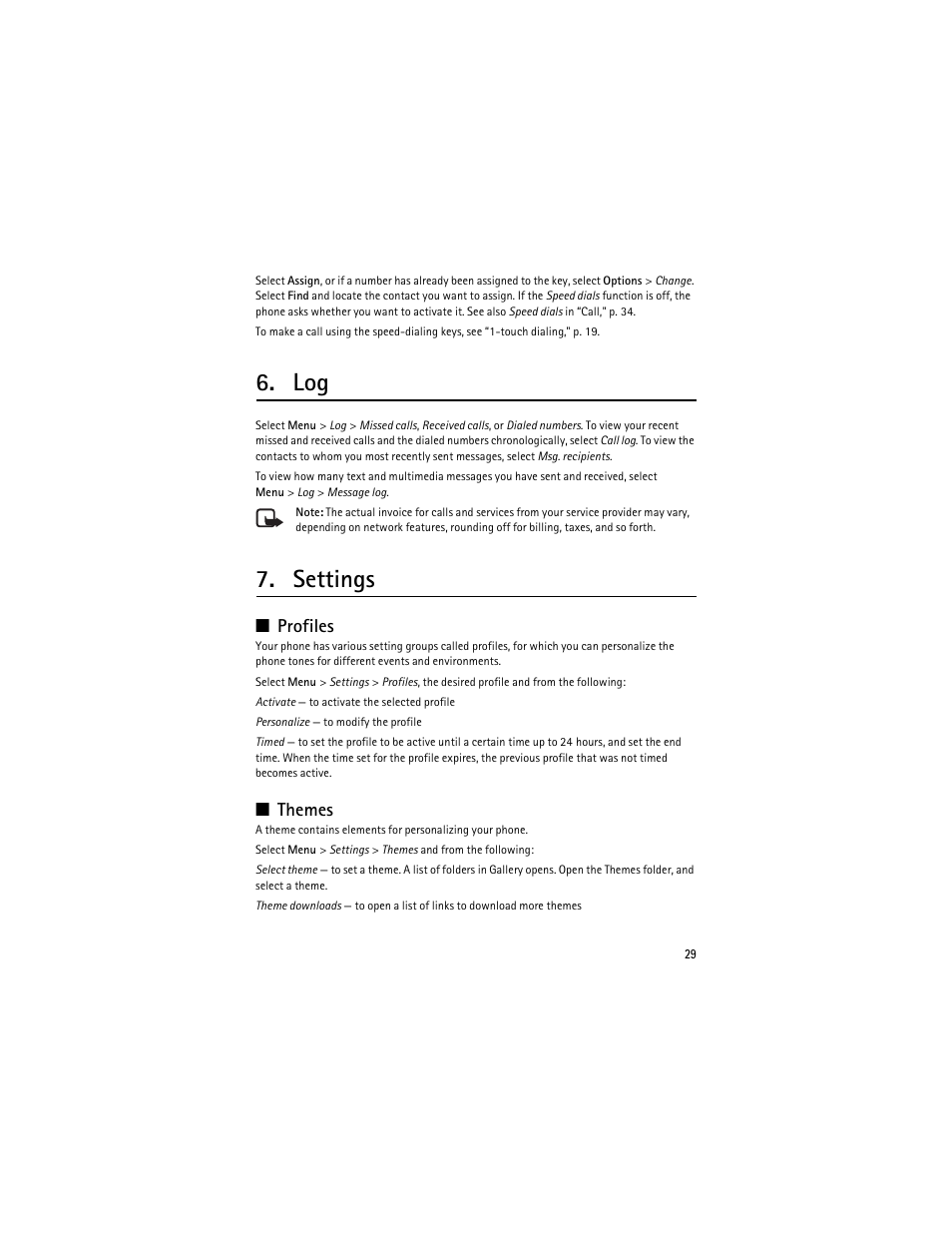 Settings, Profiles, Themes | Profiles themes | Nokia 3610 User Manual | Page 30 / 121