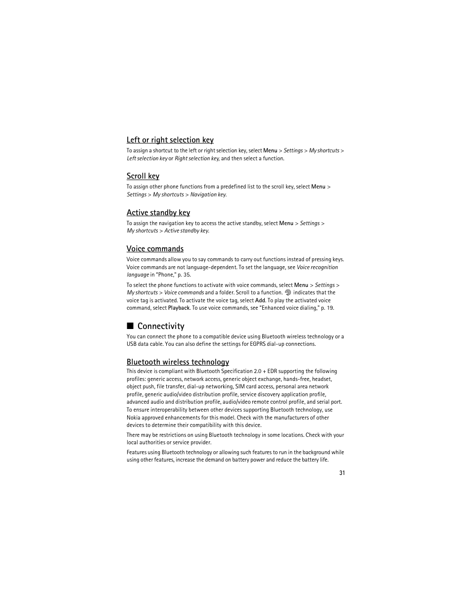 Connectivity, Connectivity," p. 31 | Nokia 3610 User Manual | Page 32 / 121