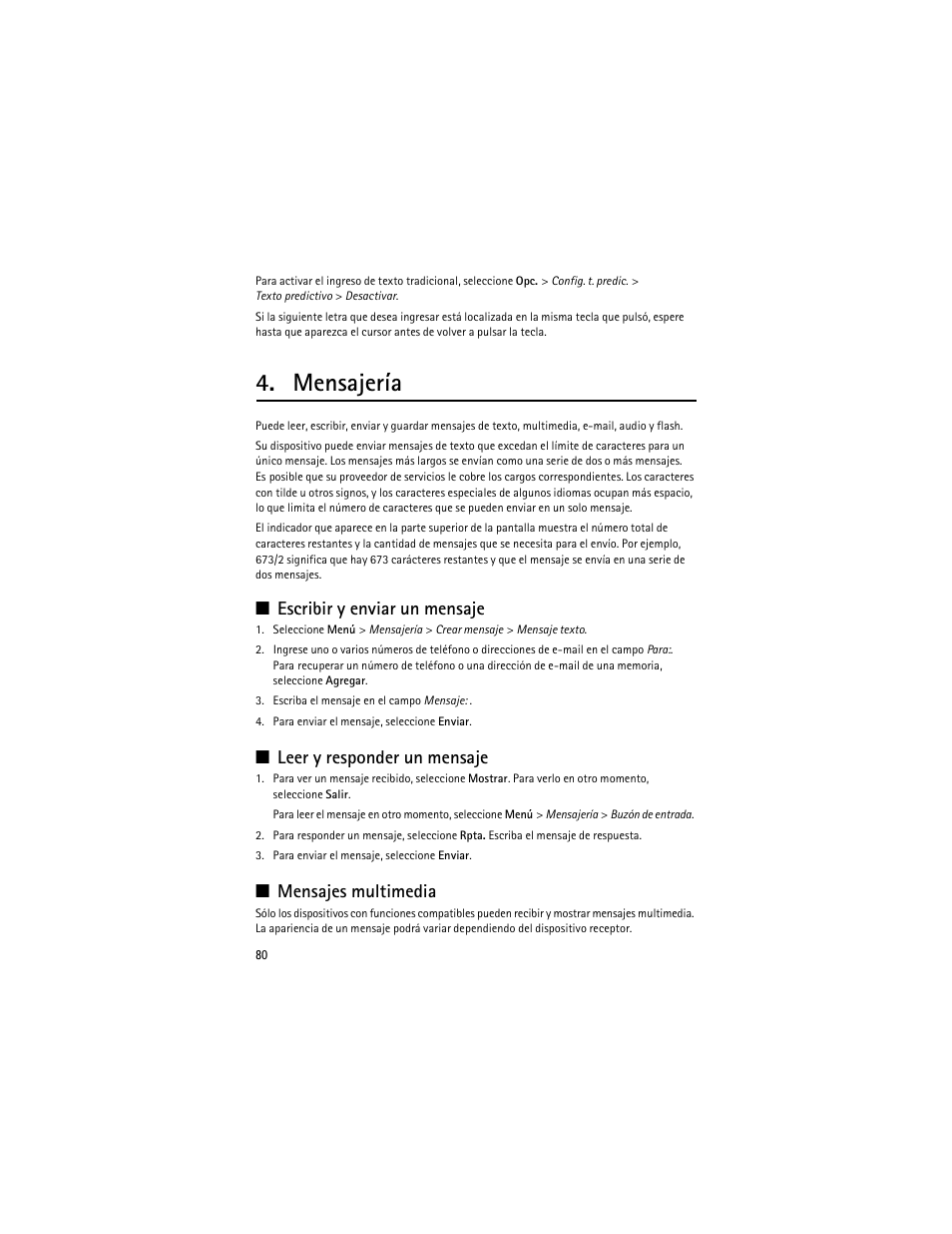 Mensajería, Escribir y enviar un mensaje, Leer y responder un mensaje | Mensajes multimedia | Nokia 3610 User Manual | Page 81 / 121