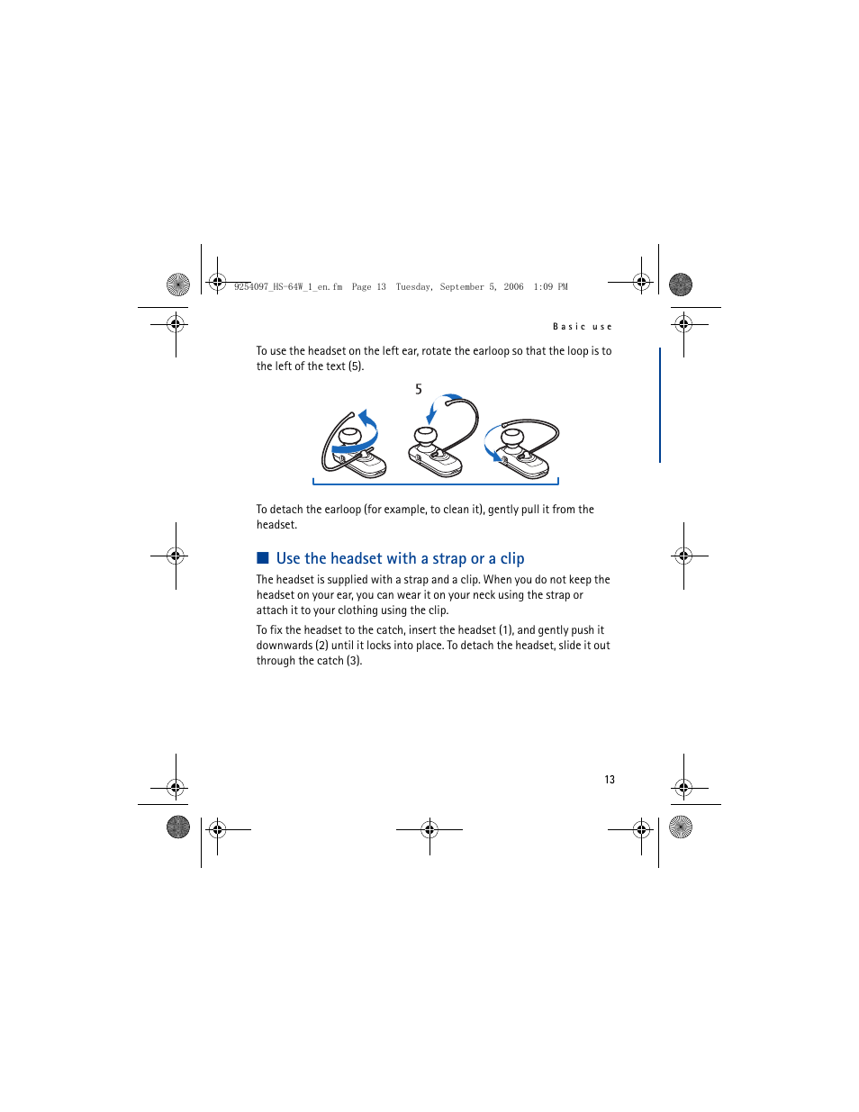 English, Use the headset with a strap or a clip | Nokia BH-801 User Manual | Page 13 / 18