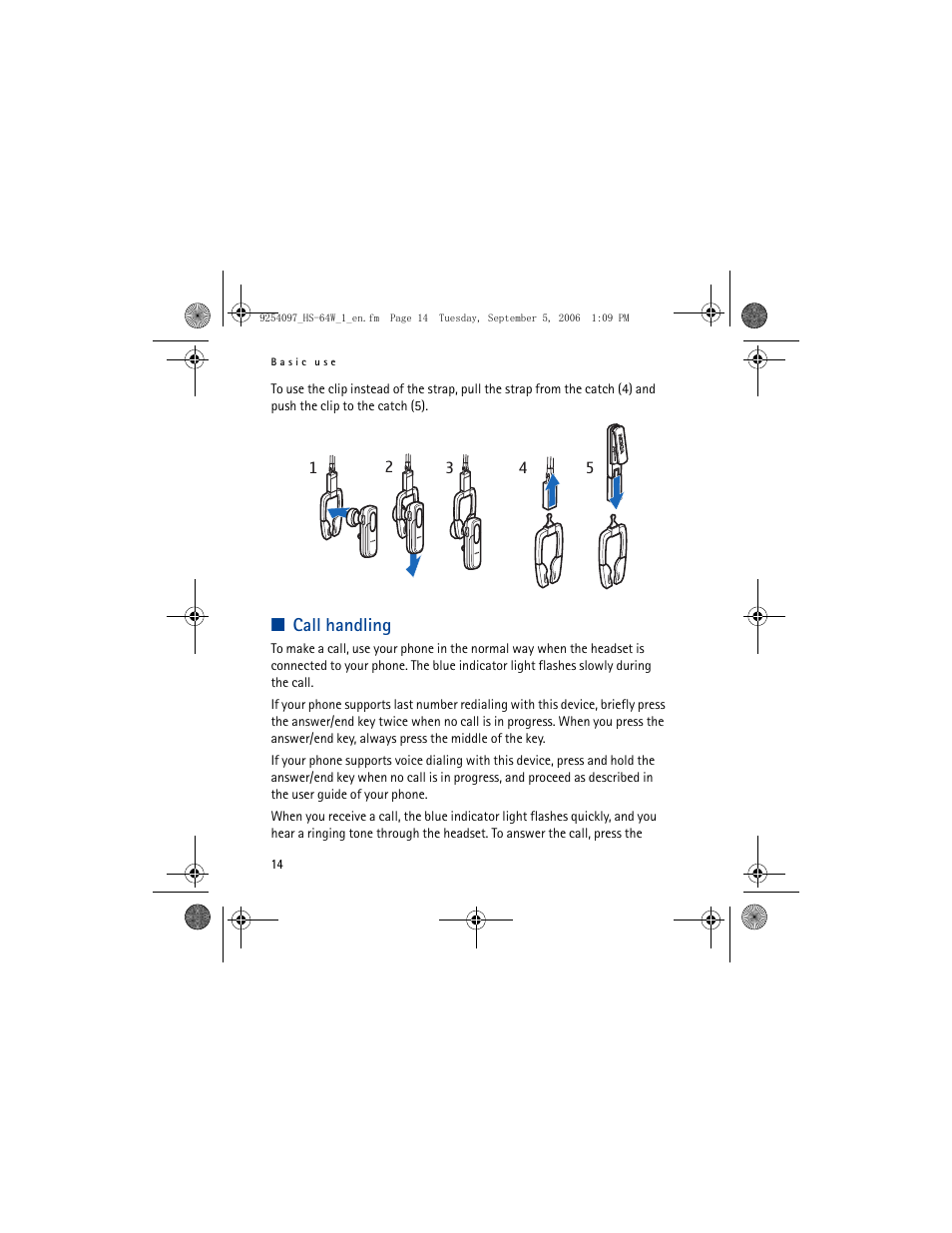Call handling | Nokia BH-801 User Manual | Page 14 / 18