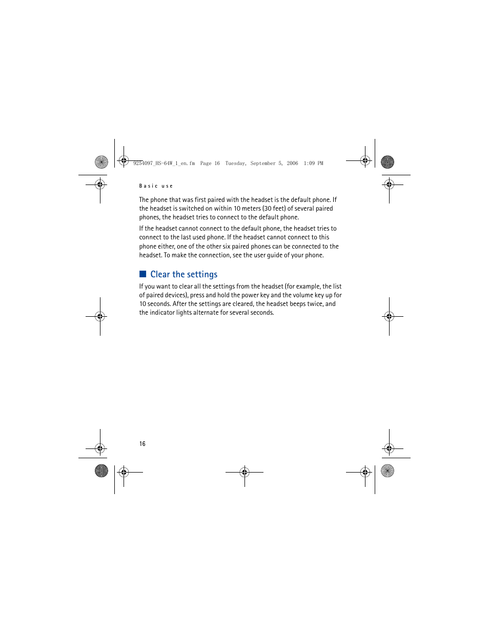 Clear the settings | Nokia BH-801 User Manual | Page 16 / 18