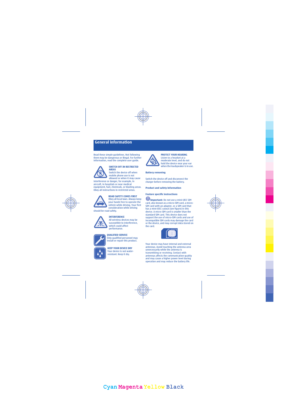 Cyan, Cyan magenta magenta yellow yellow black black | Nokia 101 User Manual | Page 29 / 35
