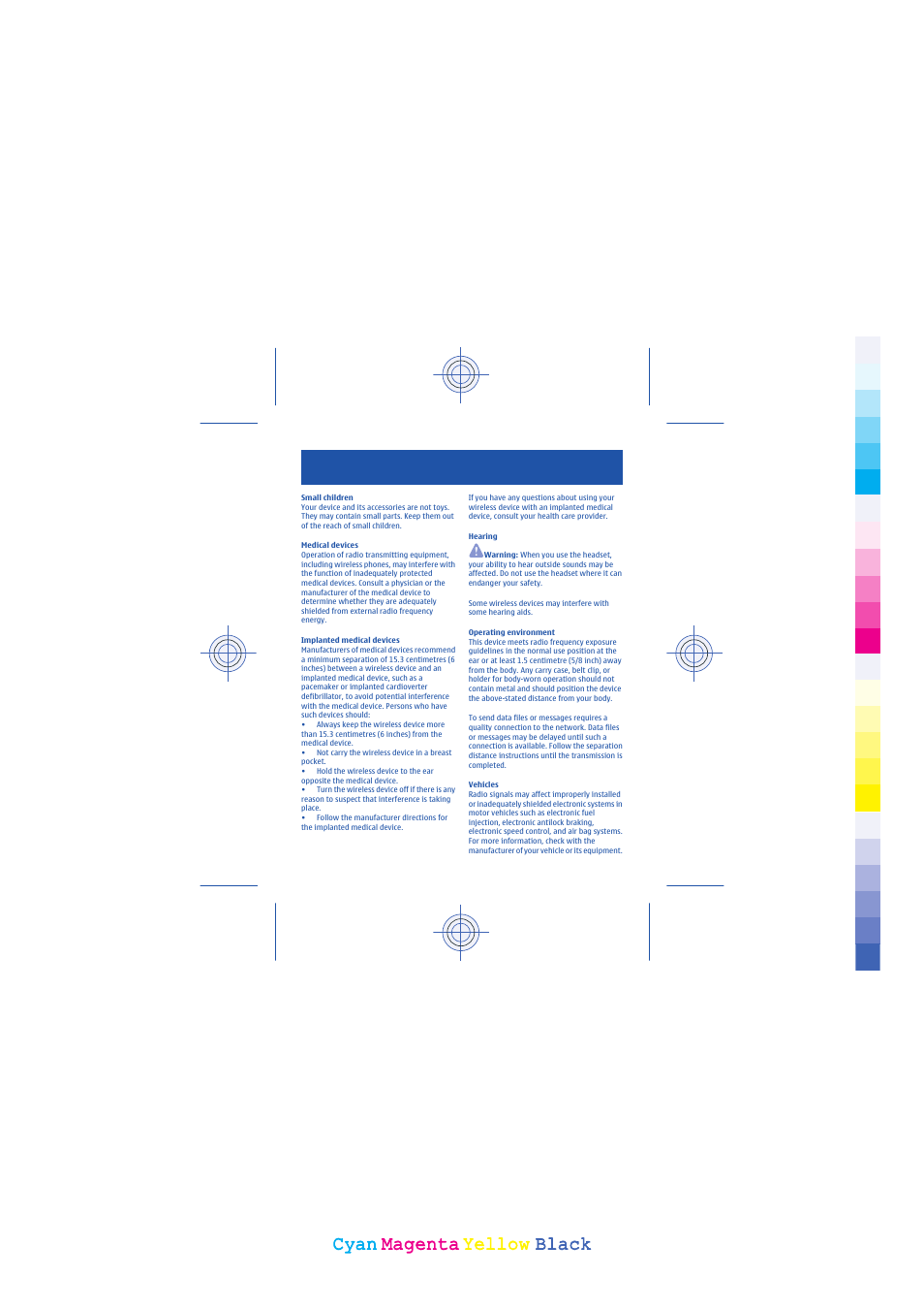 Cyan, Cyan magenta magenta yellow yellow black black | Nokia 101 User Manual | Page 33 / 35