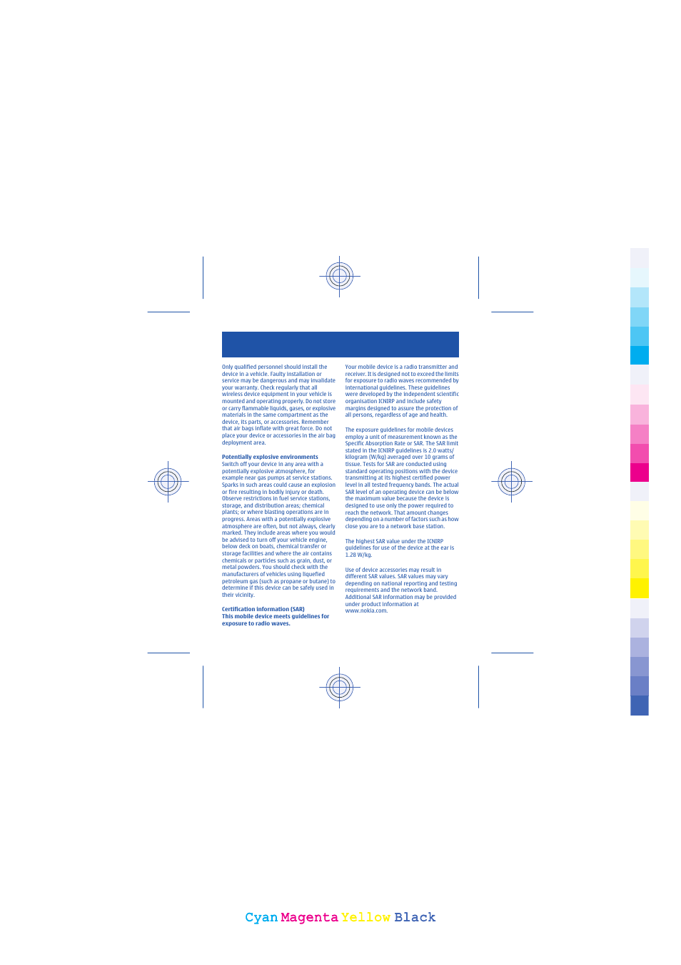 Cyan, Cyan magenta magenta yellow yellow black black | Nokia 101 User Manual | Page 34 / 35