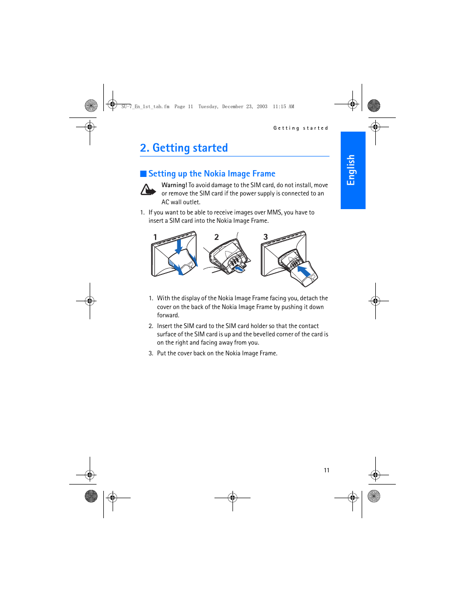 Getting started, En gl ish | Nokia SU-7 User Manual | Page 11 / 24