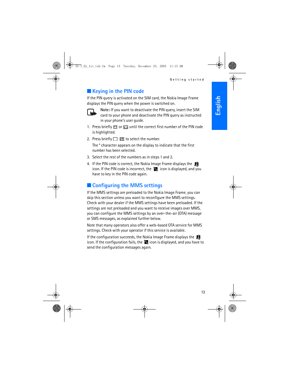 En gl ish | Nokia SU-7 User Manual | Page 13 / 24