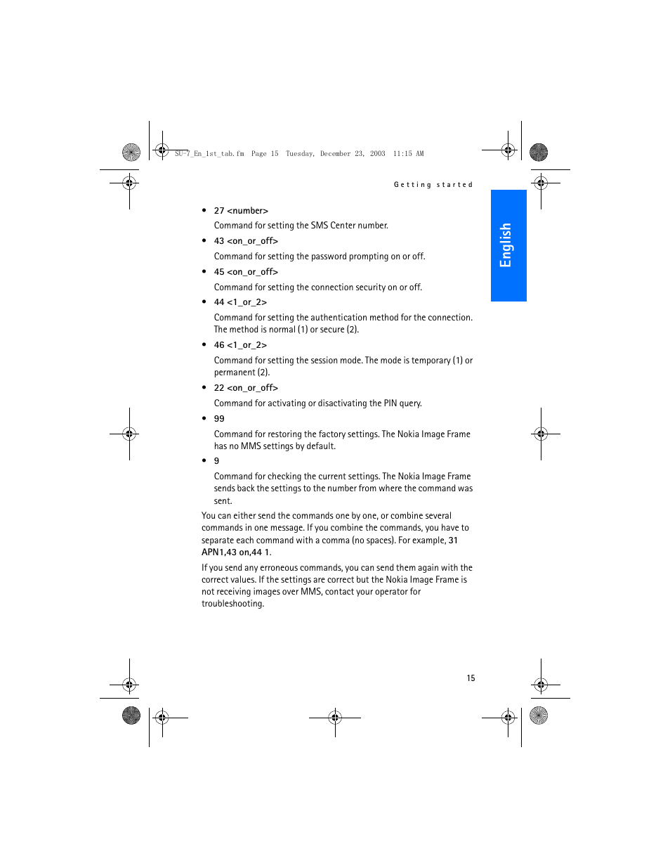En gl ish | Nokia SU-7 User Manual | Page 15 / 24