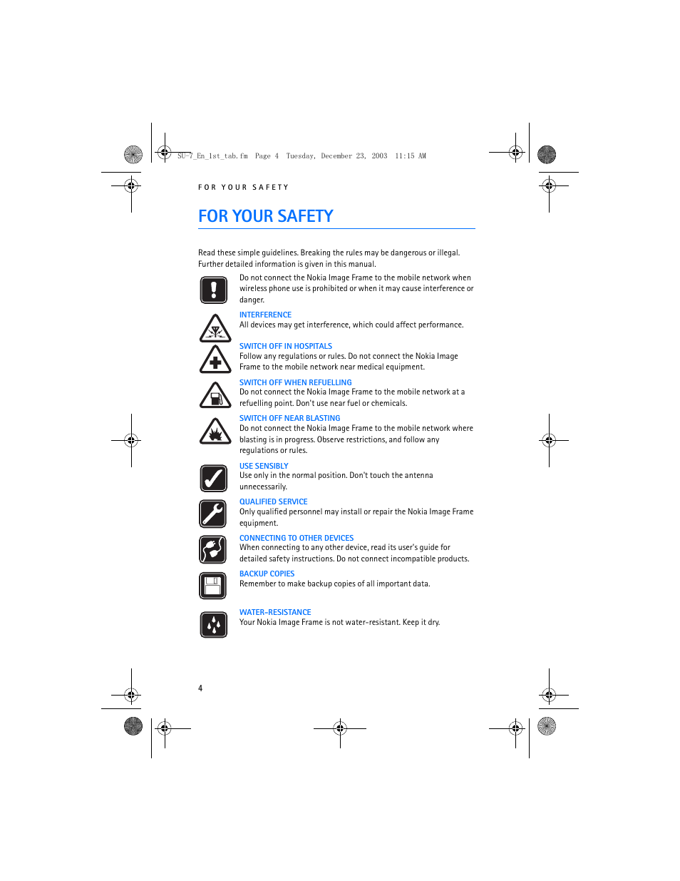 For your safety | Nokia SU-7 User Manual | Page 4 / 24