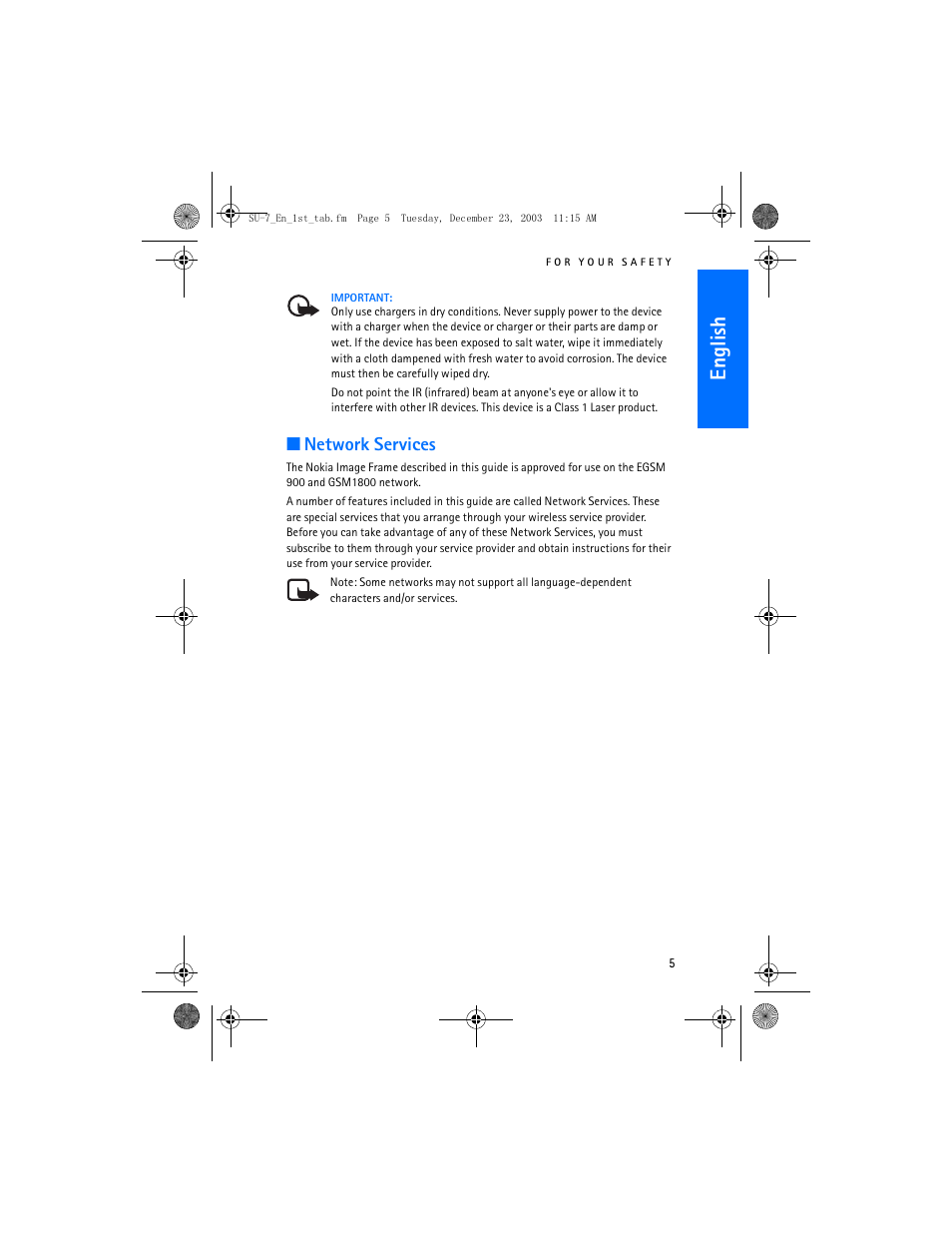 En gl ish | Nokia SU-7 User Manual | Page 5 / 24