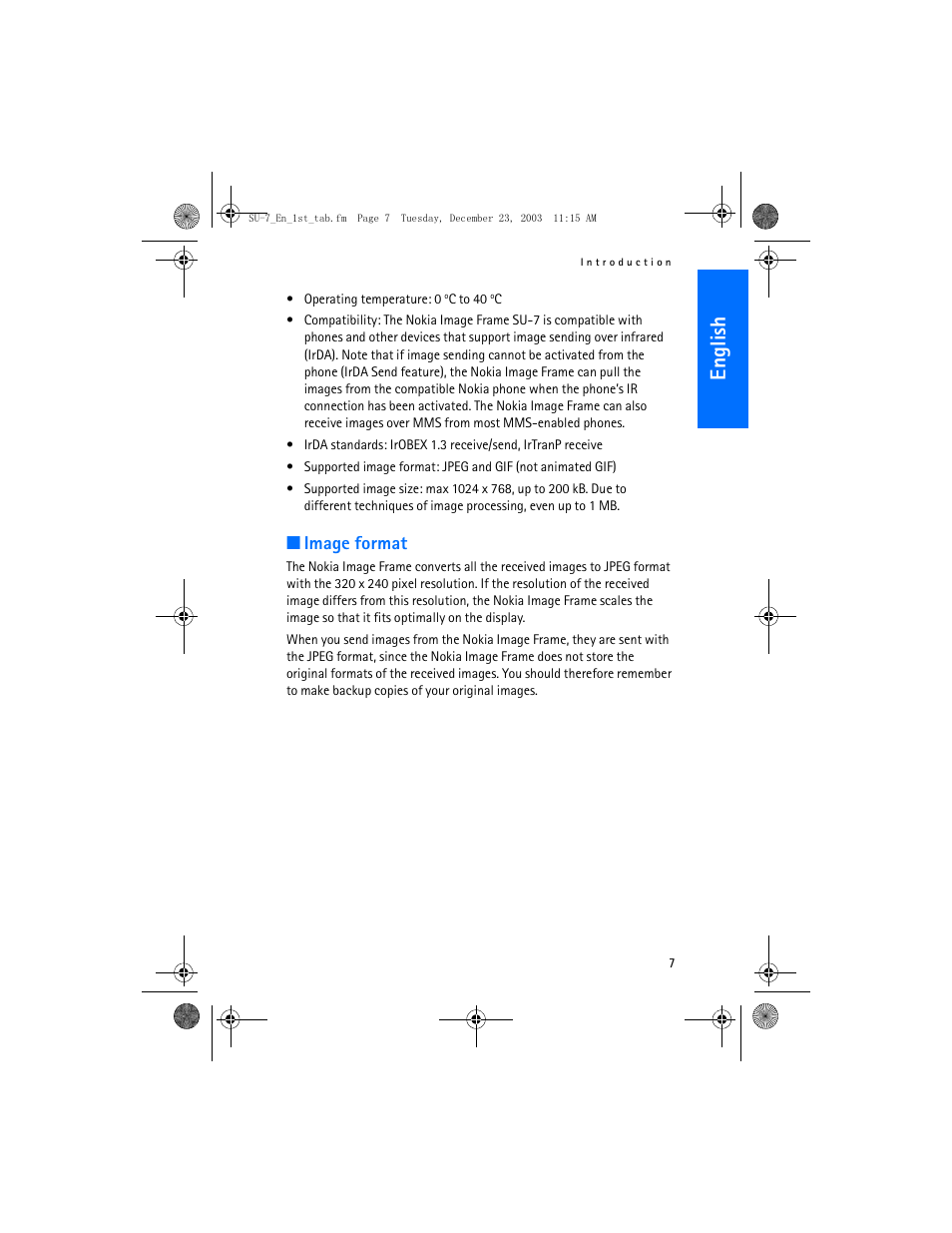 En gl ish | Nokia SU-7 User Manual | Page 7 / 24