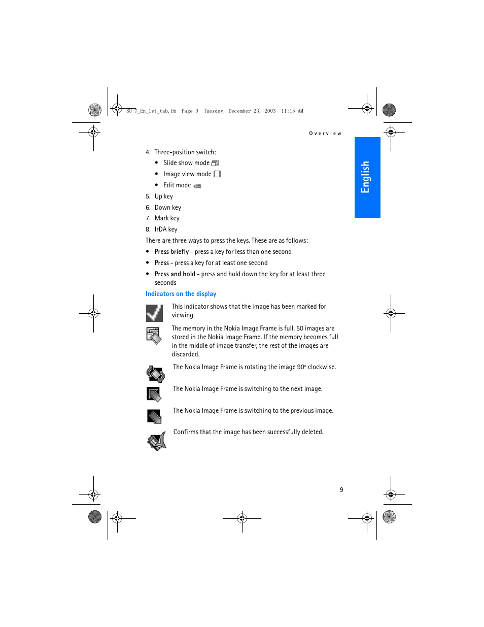 En gl ish | Nokia SU-7 User Manual | Page 9 / 24