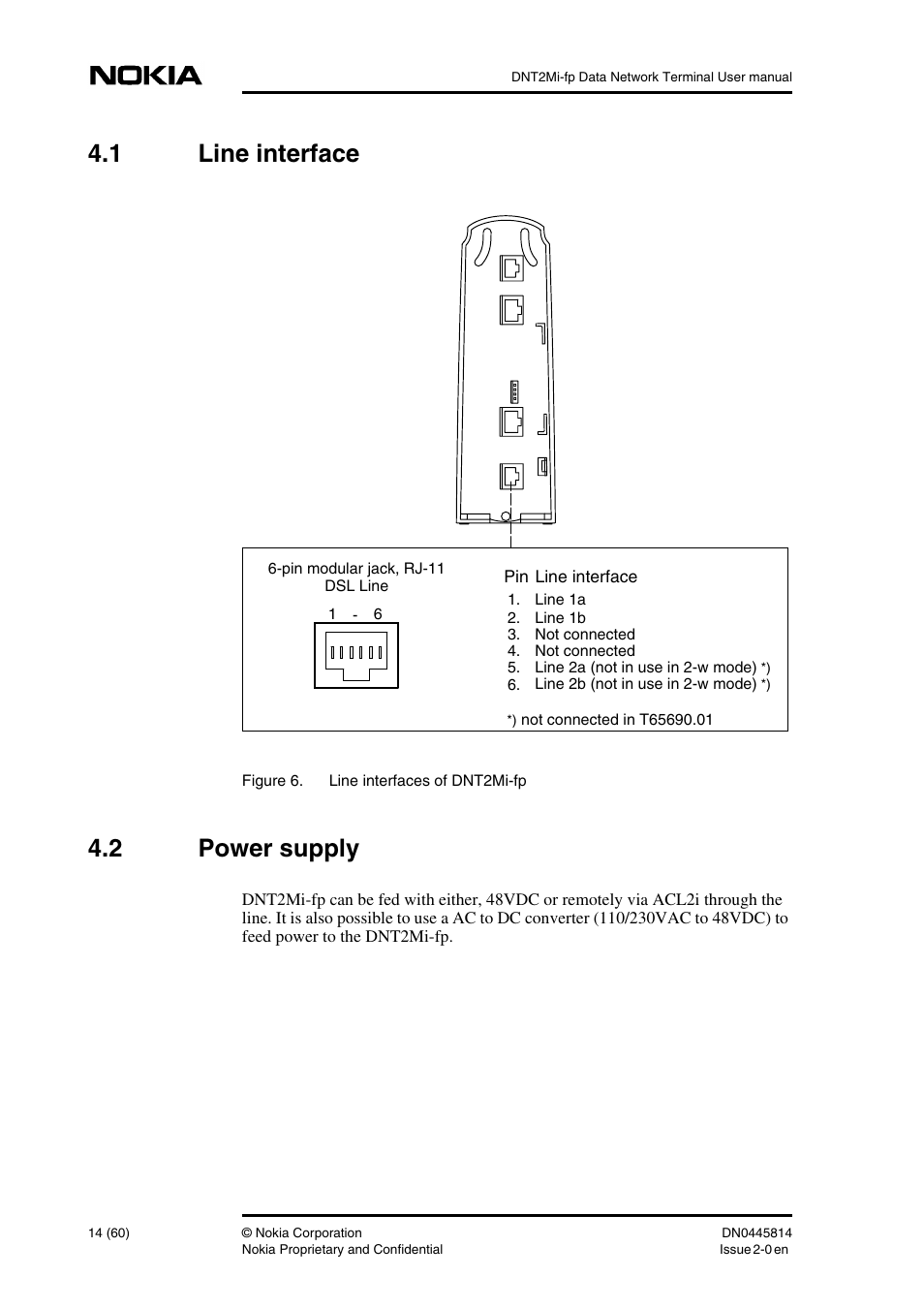 1 line interface, 2 power supply, Line interface | Power supply | Nokia DNT2Mi-fp User Manual | Page 14 / 60