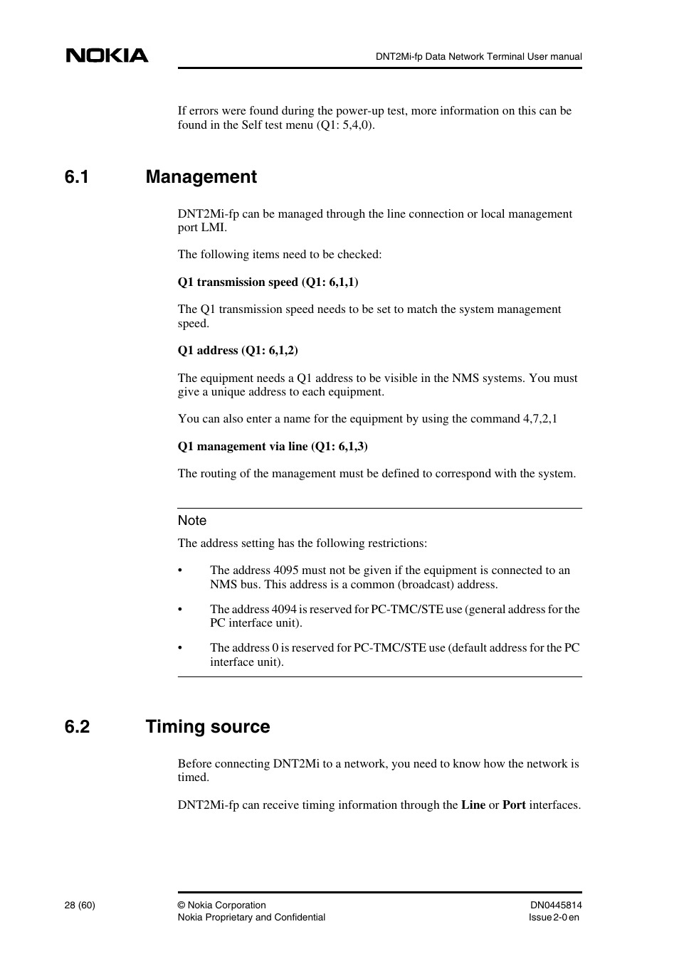 1 management, 2 timing source, Management | Timing source | Nokia DNT2Mi-fp User Manual | Page 28 / 60