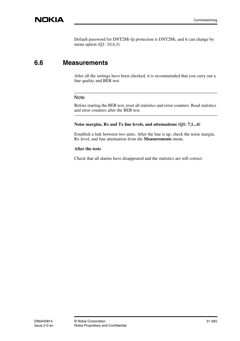 6 measurements, Measurements | Nokia DNT2Mi-fp User Manual | Page 31 / 60