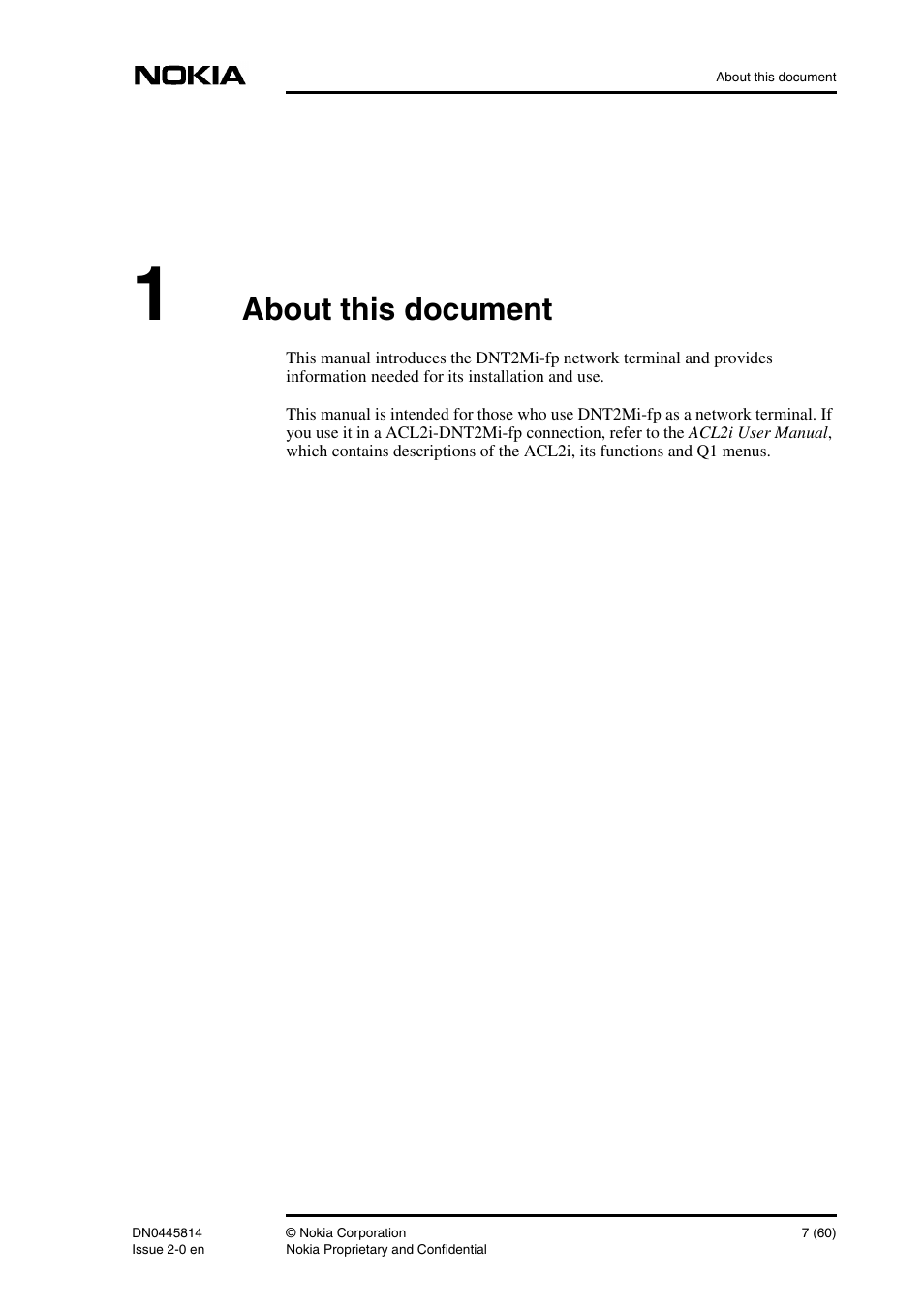 1 about this document, About this document 7, About this document | Nokia DNT2Mi-fp User Manual | Page 7 / 60