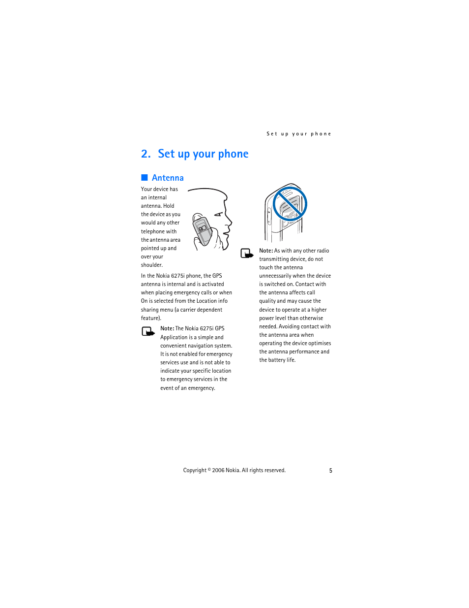 Set up your phone, Antenna | Nokia 6275i User Manual | Page 15 / 101
