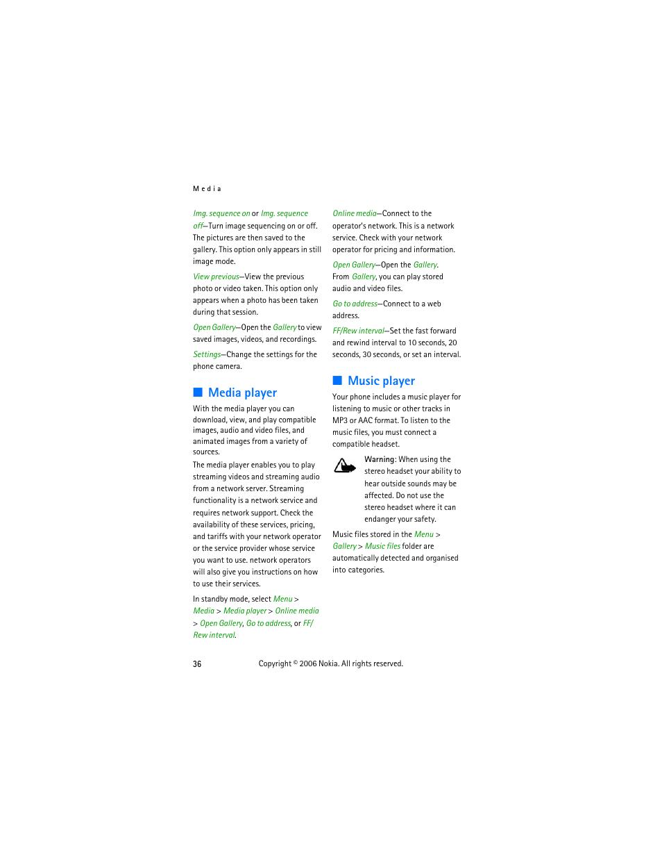 Media player, Music player, Media player music player | Nokia 6275i User Manual | Page 46 / 101