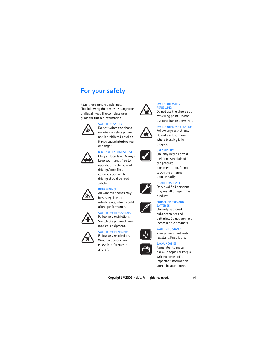 For your safety | Nokia 6275i User Manual | Page 7 / 101