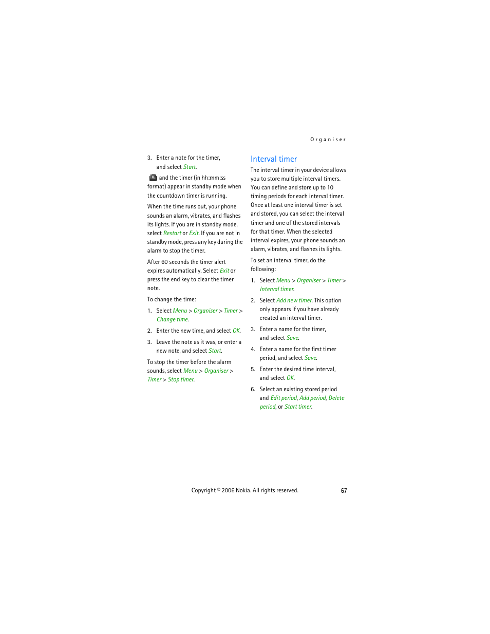 Interval timer | Nokia 6275i User Manual | Page 77 / 101
