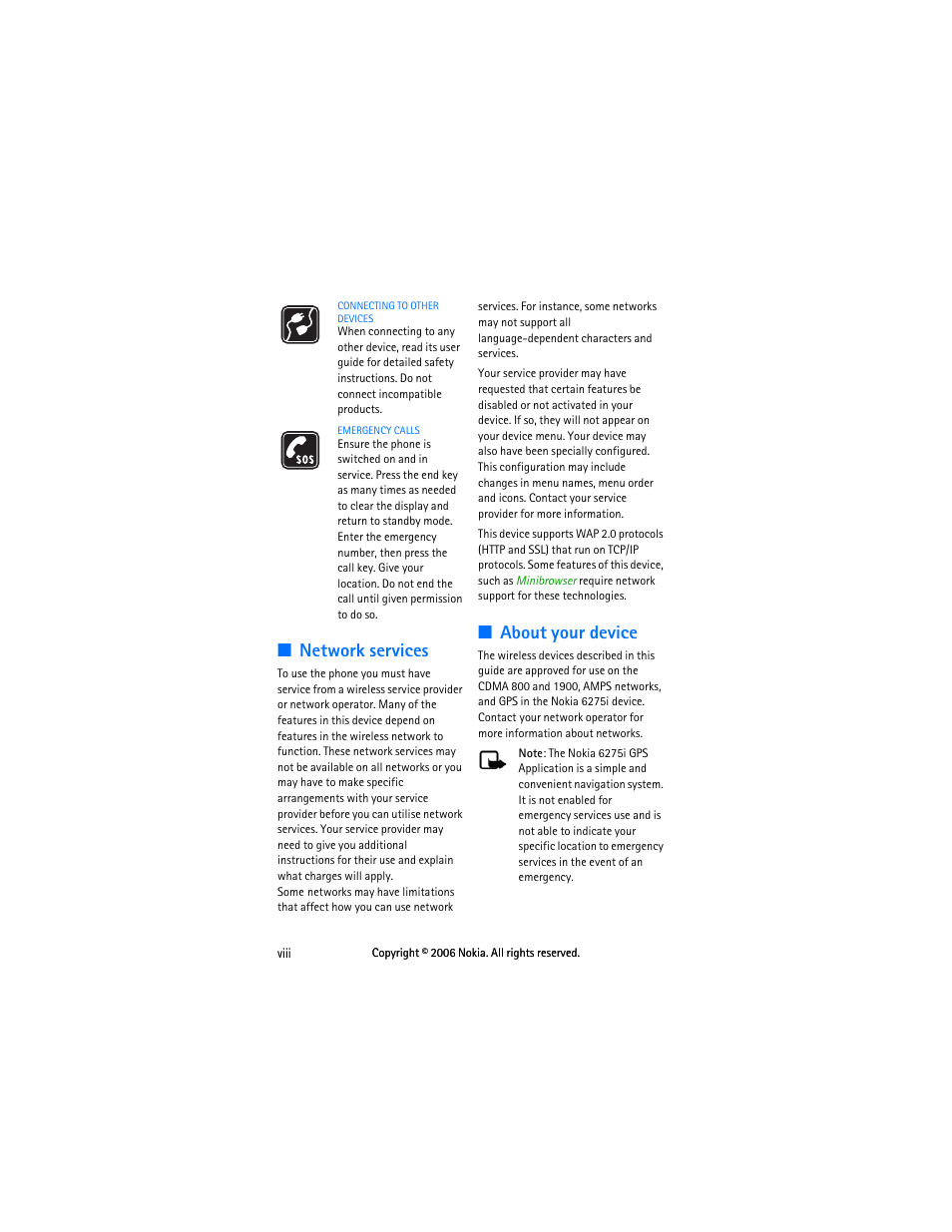Network services, About your device | Nokia 6275i User Manual | Page 8 / 101