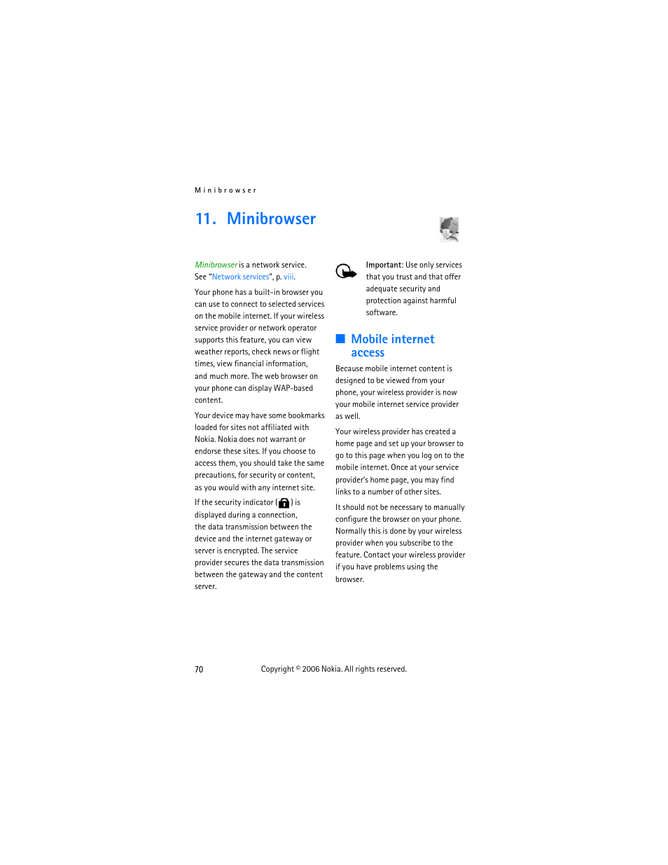 Minibrowser, Mobile internet access | Nokia 6275i User Manual | Page 80 / 101