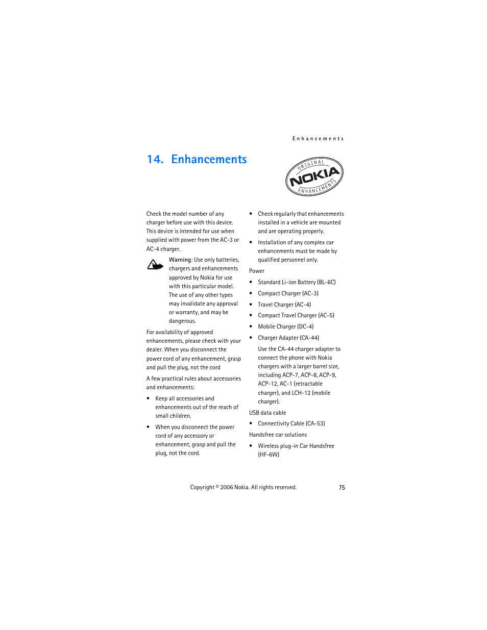 Enhancements | Nokia 6275i User Manual | Page 85 / 101