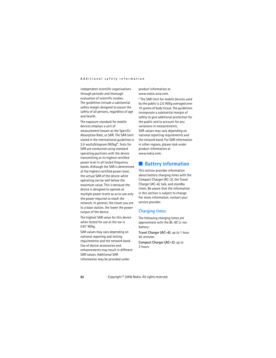 Battery information | Nokia 6275i User Manual | Page 94 / 101