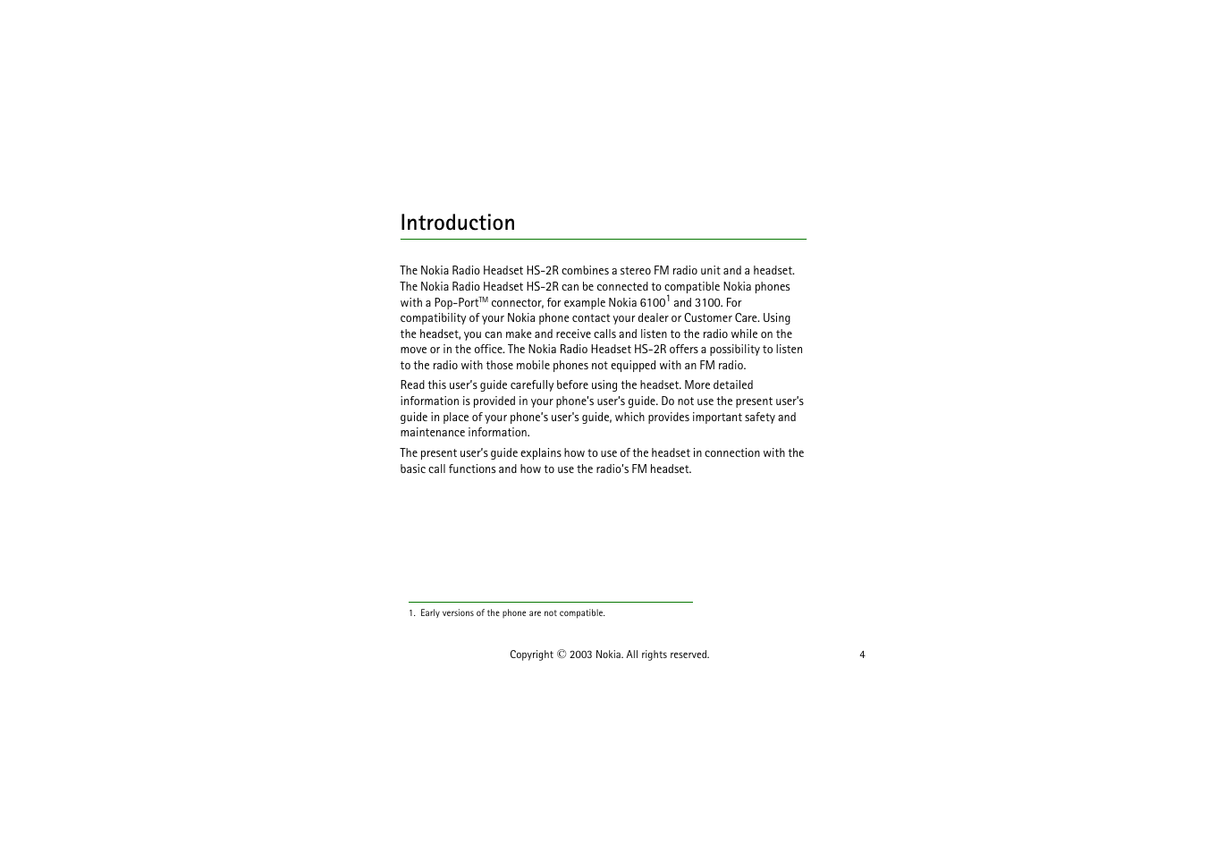 Introduction | Nokia HS-2R User Manual | Page 4 / 10