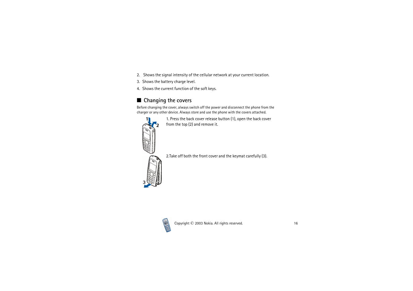 Changing the covers | Nokia 2100 User Manual | Page 16 / 63