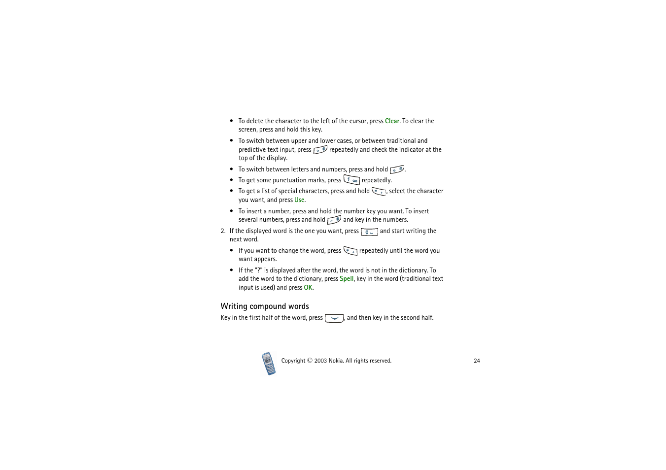 Writing compound words | Nokia 2100 User Manual | Page 24 / 63
