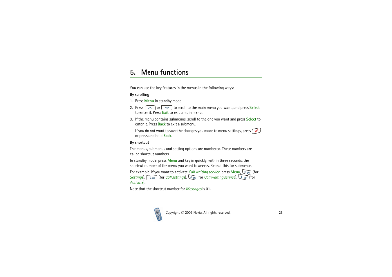 Menu functions | Nokia 2100 User Manual | Page 28 / 63